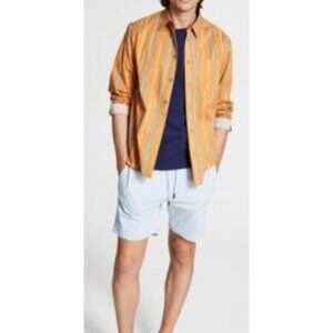 AND NOW THIS Mens Regular Fit Brown Striped Long Sleeve Button Up Shirt Large